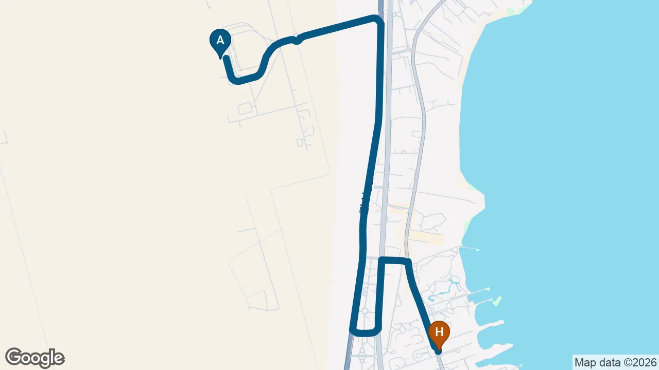 Driving route from Hurghada Airport to Swiss Inn Resort Hurghada